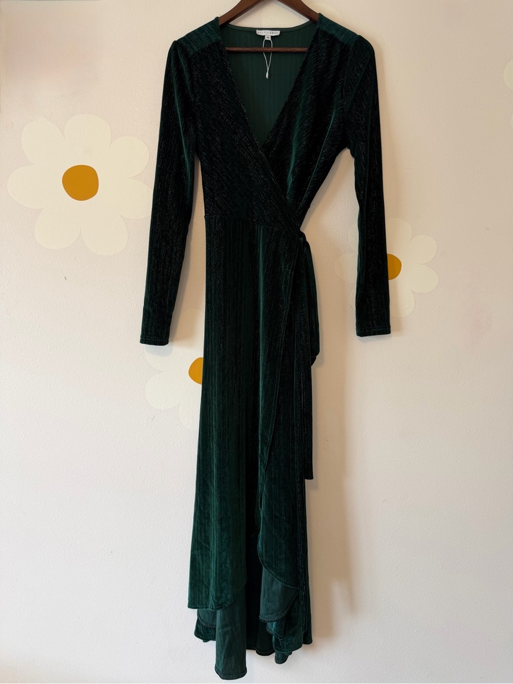 EUC Baltic Born Serena Shimmer Velvet Wrap Maxi Dress Metallic Forest Green - Picture 6 of 14